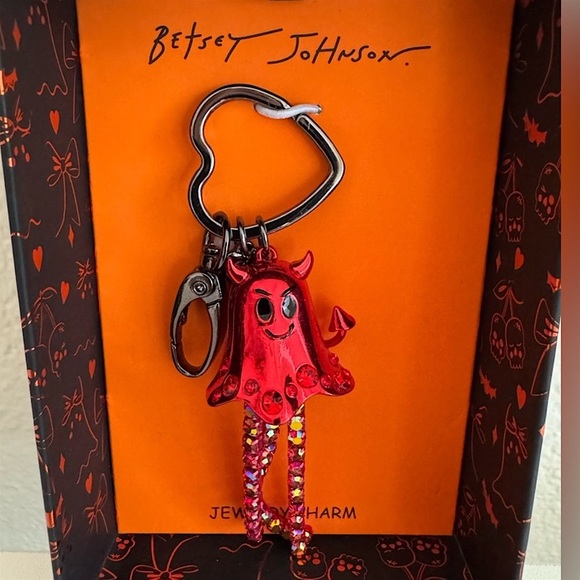 Betsey Johnson Halloween Red Jeweled Devil Ghost Keychain Jewelry Bag Charm - Picture 1 of 5